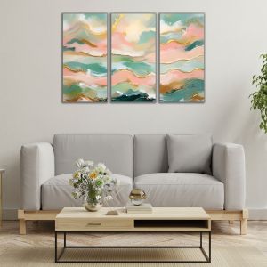 1117 Wall art decoration (set of 3 pieces) Abstract sea landscape - Harmony in pastel and gold