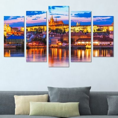 0386 Wall art decoration (set of 5 pieces) Prague cityscape