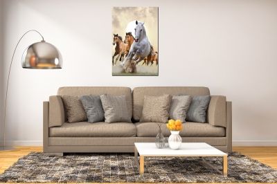 Canvas wall art Horses - brown and white