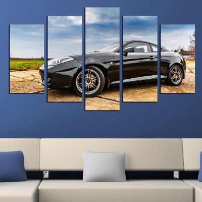 Canvas art set for decoration zen compozition with black car