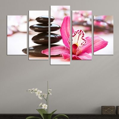 Canvas art set for decoration zen compozition with orchid