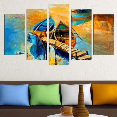 0461 Wall art decoration (set of 5 pieces) Sea landscape with boats