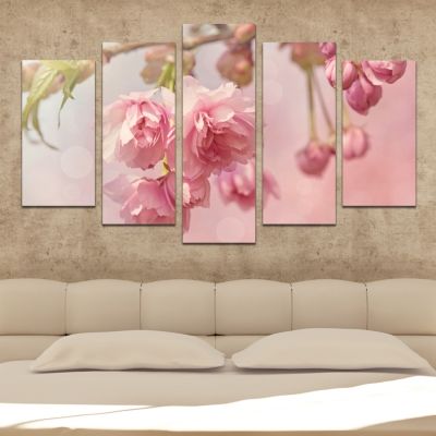 0477 Wall art decoration (set of 5 pieces) Pink cherry blossom tree