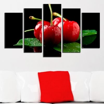 0496 Wall art decoration (set of 5 pieces) Cherries