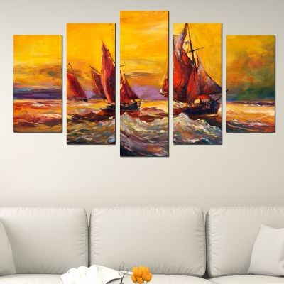 Canvas art reproduction sea landscape with boats