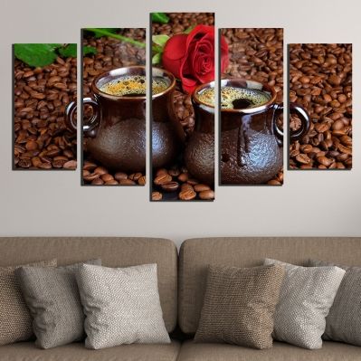 0529 Wall art decoration (set of 5 pieces) Aroma of coffee and roses