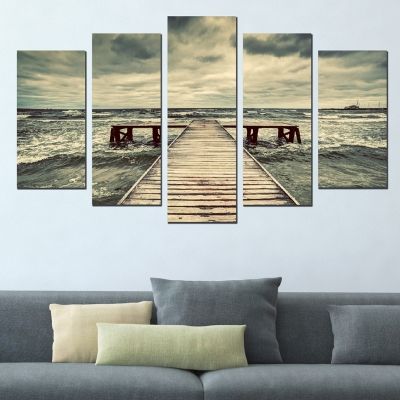 0554 Wall art decoration (set of 5 pieces)  Sea landscape with pier