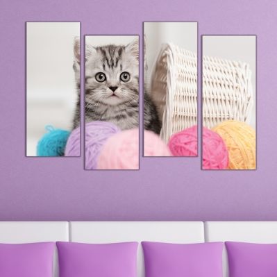 0574  Wall art decoration (set of 4 pieces) Fluffy kitten