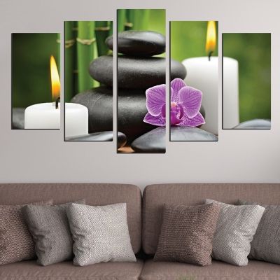 0586 Wall art decoration (set of 5 pieces) Zen composition with candles