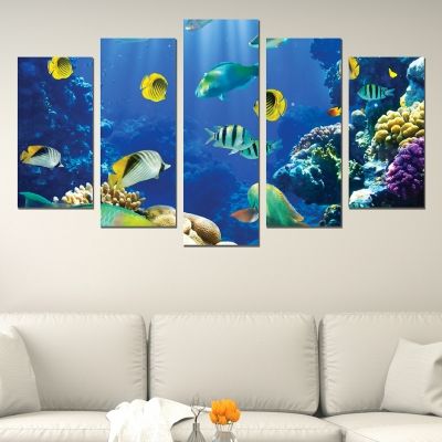 0588 Wall art decoration (set of 5 pieces) Sea bottom