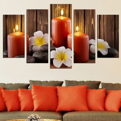 Canvas art set zen composition in orange and brown