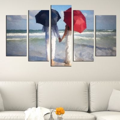 0622 Wall art decoration (set of 5 pieces) Couple in love on the beach