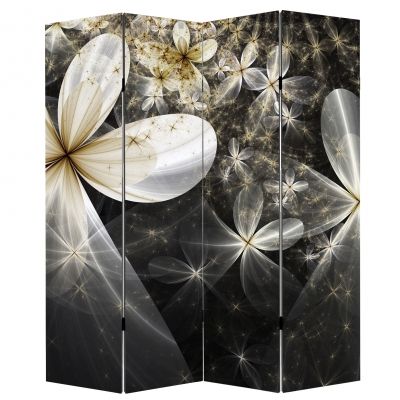 Decorative screen for room with abstract flowers black and white