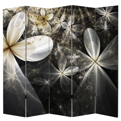 Room divider with abstract flowers in black and white