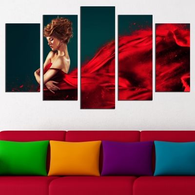 0562 Wall art decoration (set of 5 pieces) Red dress