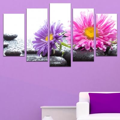 Canvas art set zen composition gerberas and stones