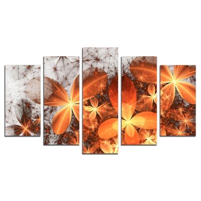 0702 Wall art decoration (set of 5 pieces) Abstract flowers in orange