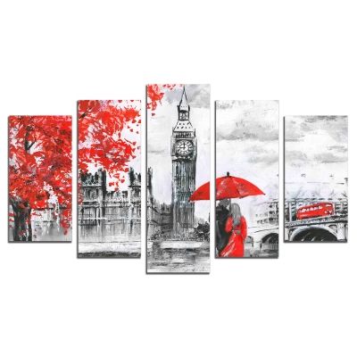 0419 Wall art decoration (set of 5 pieces) Lovers in London