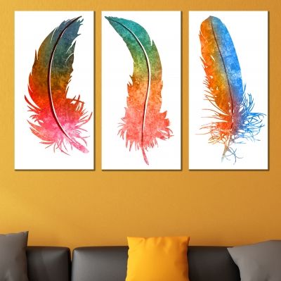 0706 Wall art decoration (set of 3 pieces) Abstract feathers