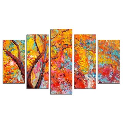 0460 Wall art decoration (set of 5 pieces) Colorful tree