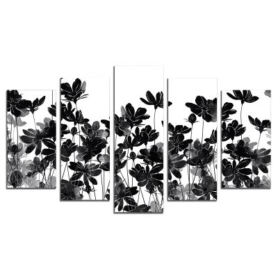 0712 Wall art decoration (set of 5 pieces) Jentle flowers on white background