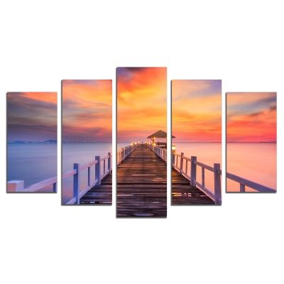 0559 Wall art decoration (set of 5 pieces)  Sea landscape with pier