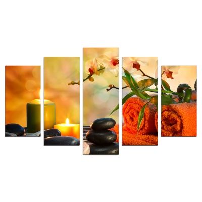 0596 Wall art decoration (set of 5 pieces) Zen composition in orange