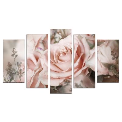 0605 Wall art decoration (set of 5 pieces) Vintage rose