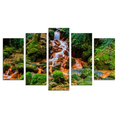 0644 Wall art decoration (set of 5 pieces) Landscape with waterfall