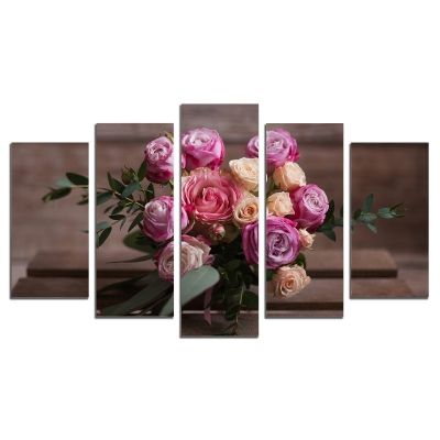 0433 Wall art decoration (set of 5 pieces) A bouquet of roses