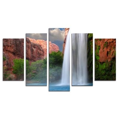 0521 Wall art decoration (set of 5 pieces) Landscape with waterfall