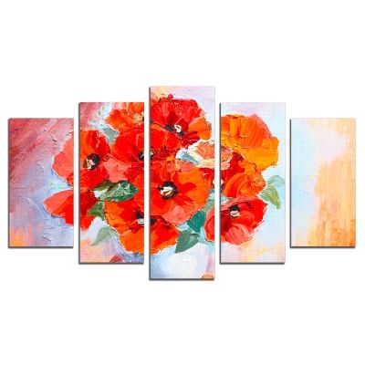 0292 Wall art decoration (set of 5 pieces) Poppies