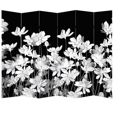 Screen for room with abstract flowers in black and white