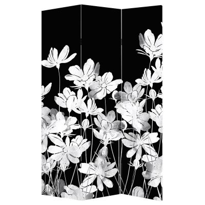 P0711 Decorative Screen Room divider Jentle white flowers on black background (3,4,5 or 6 panels)