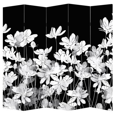 P0711 Decorative Screen Room divider Jentle white flowers on black background (3,4,5 or 6 panels)