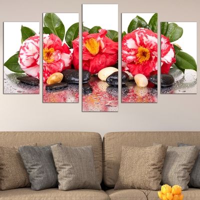 0717 Wall art decoration (set of 5 pieces) Zen composition with beautiful flowers and stones