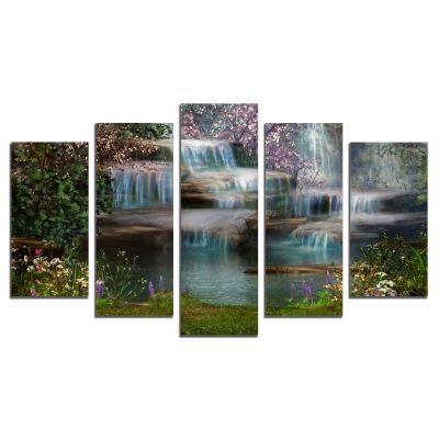 0719 Wall art decoration (set of 5 pieces) Fairy waterfalls