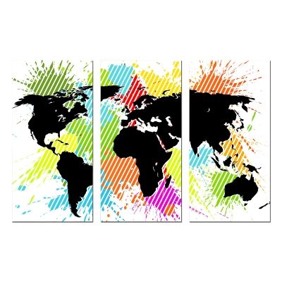 0729 Wall art decoration (set of 3 pieces) Abstract color map of the world