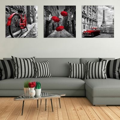 0733 Wall art decoration (set of 3 pieces)  Paris - cityscape