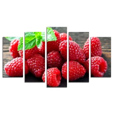 0497 Wall art decoration (set of 5 pieces) Raspberries