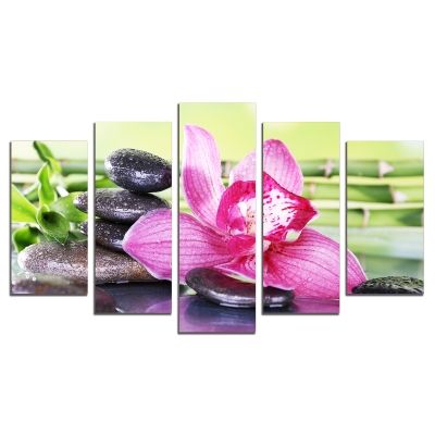 0507 Wall art decoration (set of 5 pieces) Composition with orchid