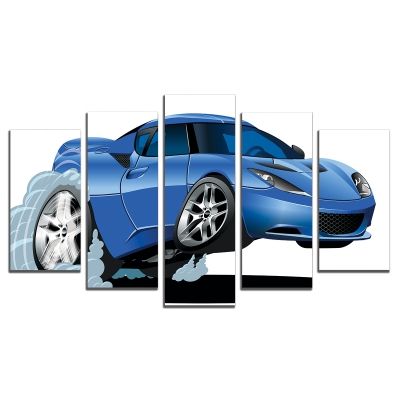 0573 Wall art decoration (set of 5 pieces) Blue car