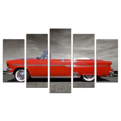 0587 Wall art decoration (set of 5 pieces) Red retro car