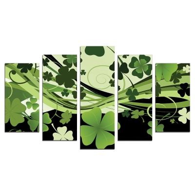 0598 Wall art decoration (set of 5 pieces) Clovers for luck