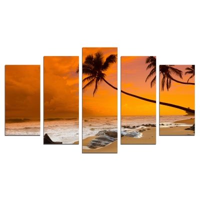 00679 Wall art decoration (set of 5 pieces)  Sea sunset with palms