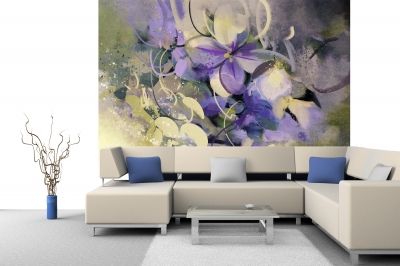 T0669 Wallpaper Art flowers in purple and white