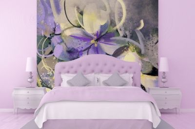 T0669 Wallpaper Art flowers in purple and white