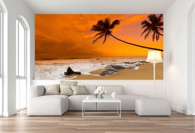 T0679 Wallpaper Sea sunset with palms