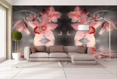 T0612 Wallpaper Orchids and butterflies