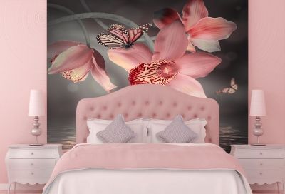 T0612 Wallpaper Orchids and butterflies